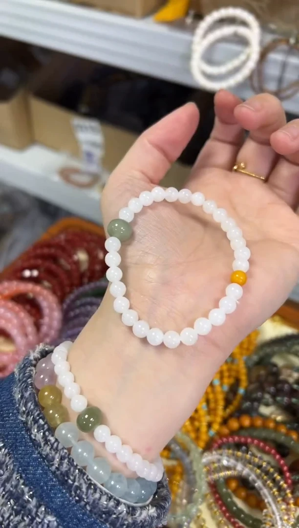 【闪购商品】和田玉手链未镶嵌和田白玉蜜蜡小米珠款[0574]