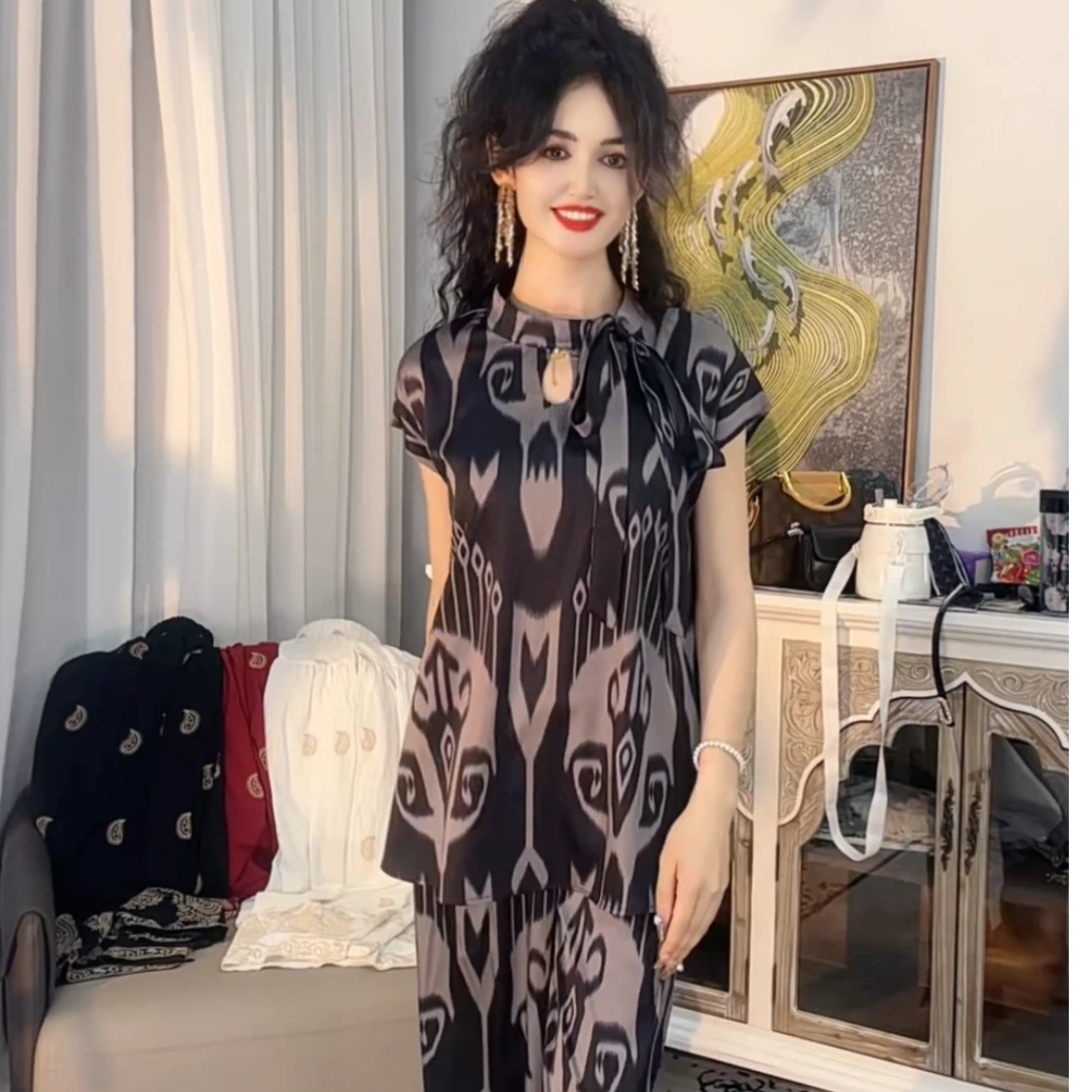 【缎面艾特莱斯套装】时尚气质显瘦短袖夏季 套装