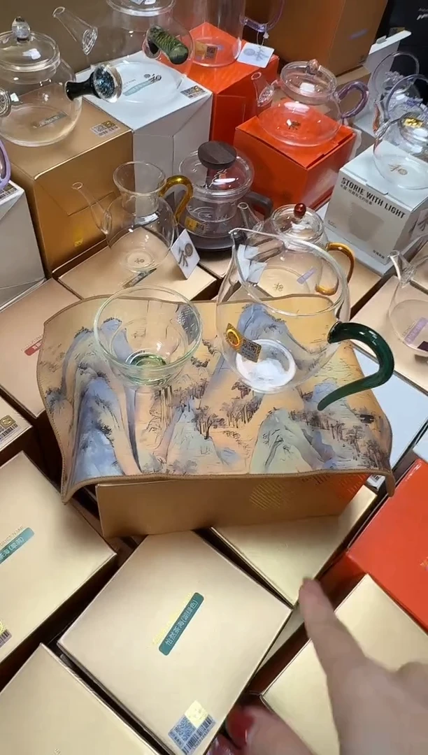 @@禾器晶彩怡然墨绿色+茶巾千里江山+福珑杯湖绿色1