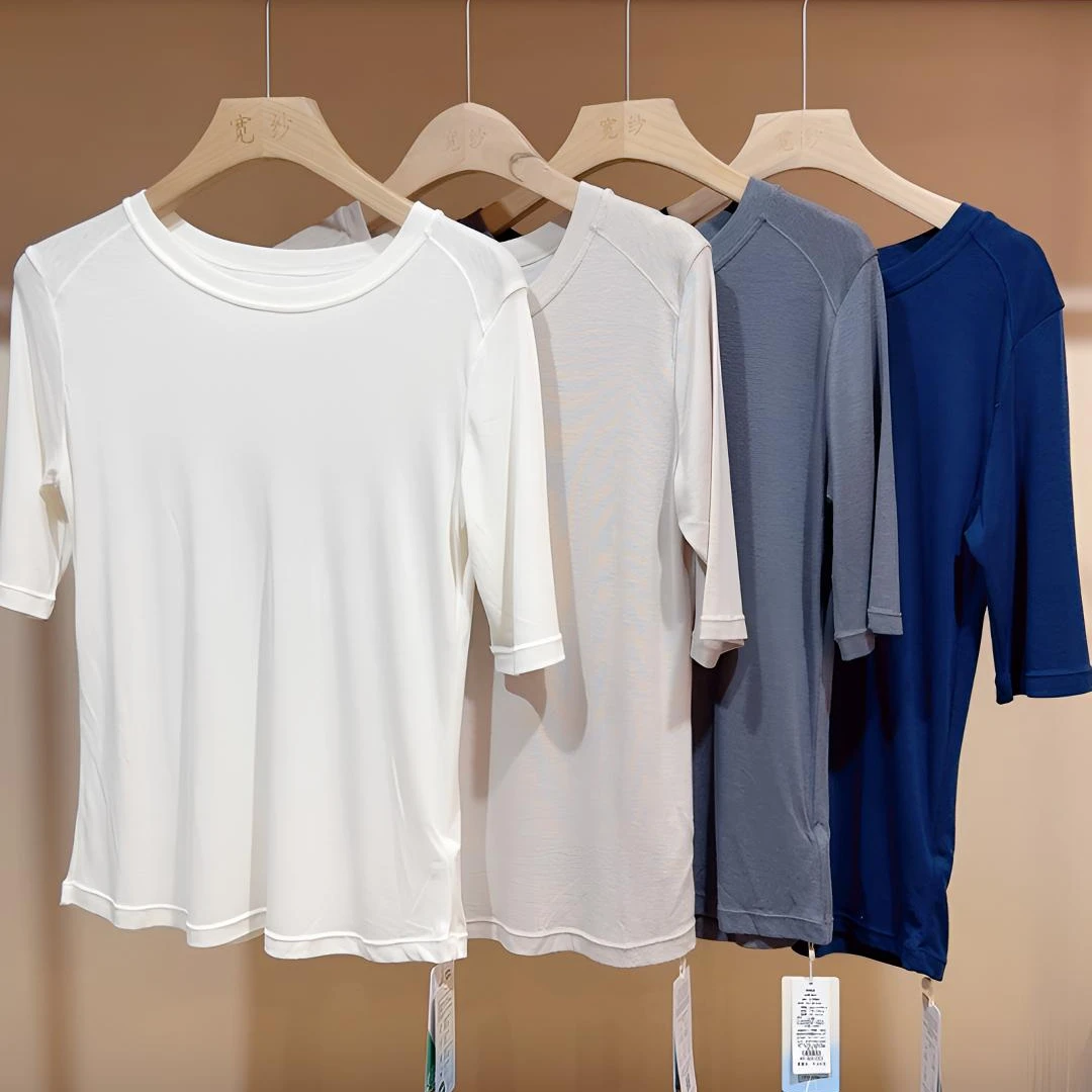 夏季圆领五分袖软糯凉感女士T恤针织显瘦百搭薄款