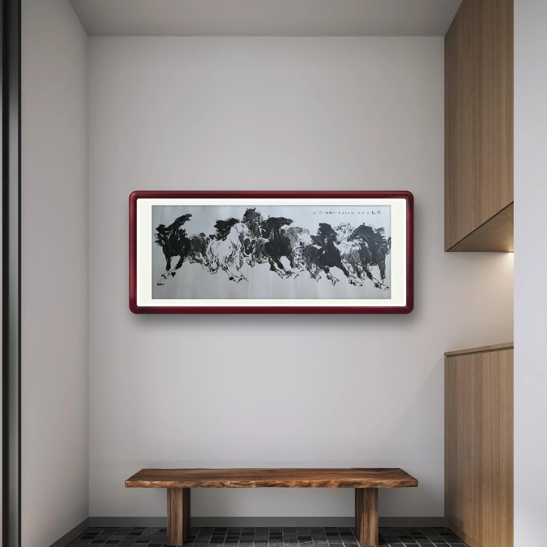 手绘八骏图马到成功八骏雄风客厅沙发背景墙挂画装饰画马办公室