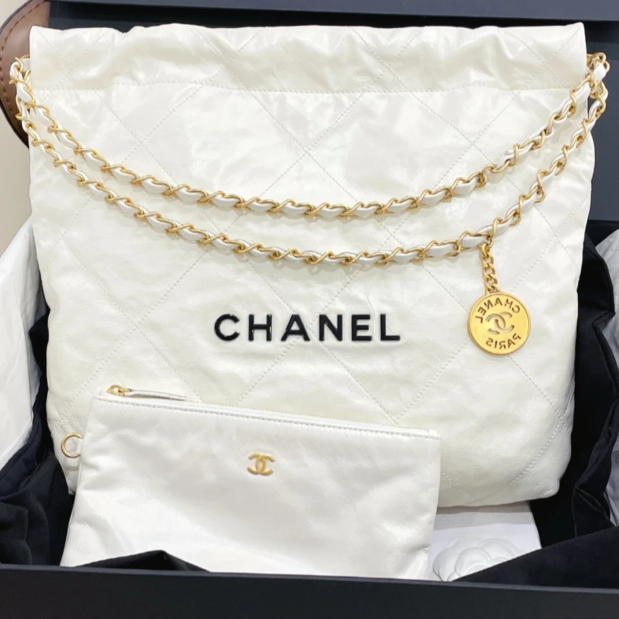 99新 Chanel/香奈儿 22bag 白色金扣 垃圾袋