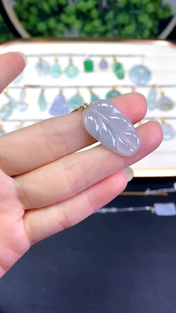 吊坠(不含链)18K金镶嵌翡翠叶子-@@CMT