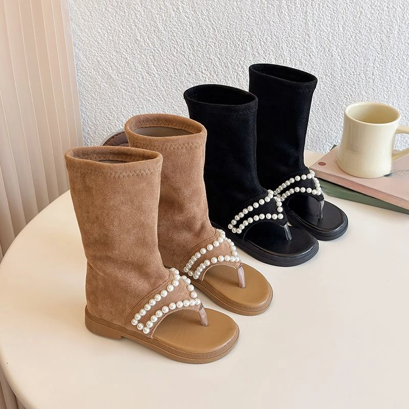 2025童鞋夏季新爆款儿童时装凉鞋女童搭扣中筒靴洋气夹脚露趾可爱