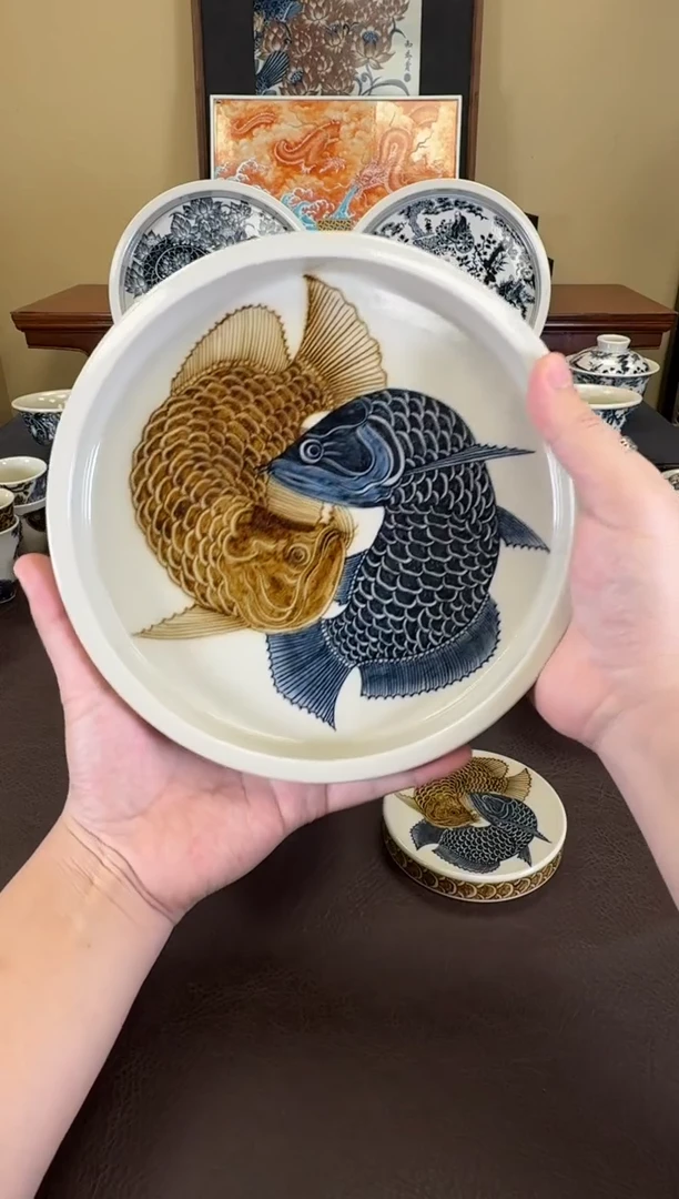 二号釉金龙鱼壶承