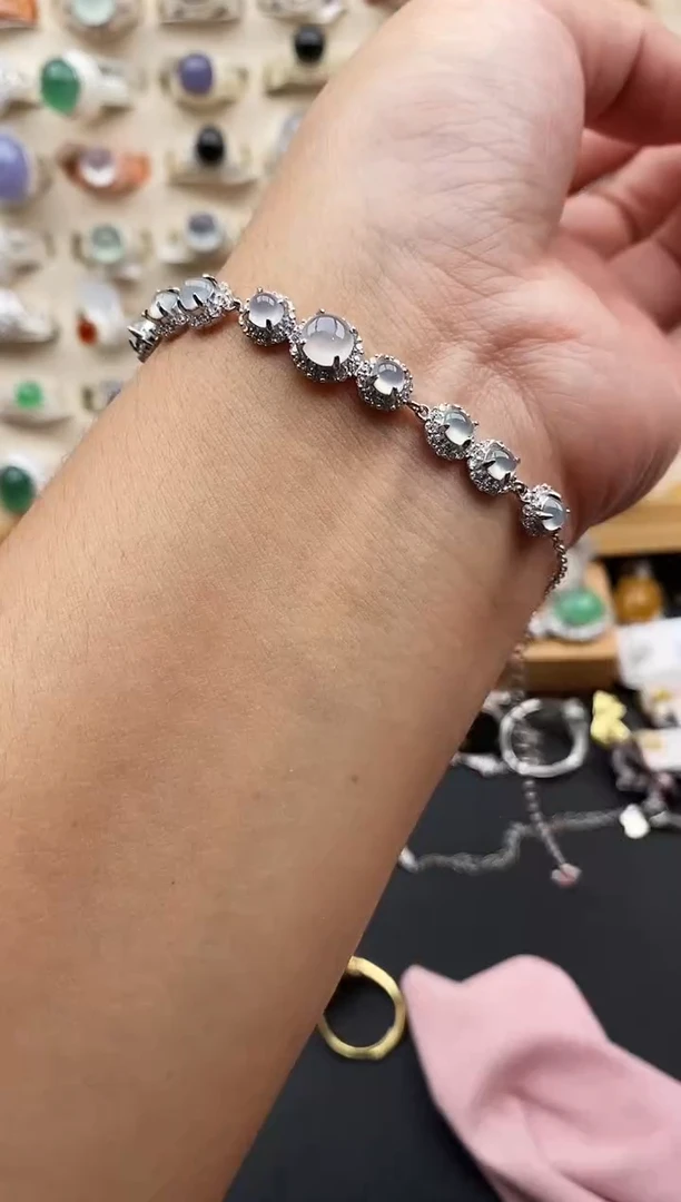 银S925镶嵌戒指翡翠缅甸天然A货翡翠11   6-7