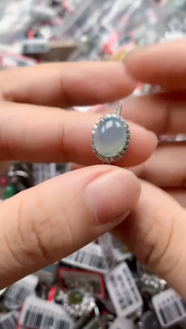 银S925镶嵌戒指翡翠天然A货缅甸翡翠