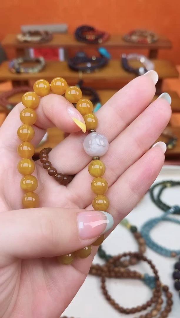 未镶嵌蜜蜡手链08老蜡单圈搭配樱花玛瑙