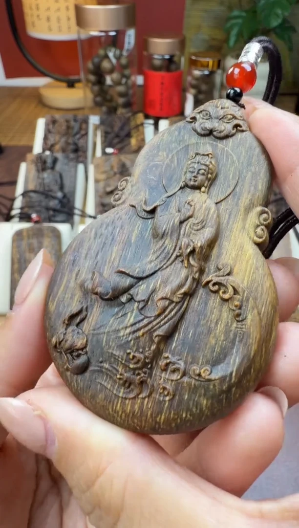 木木雕款芽庄  葫芦观音 双面雕刻  8cm 送养香瓶