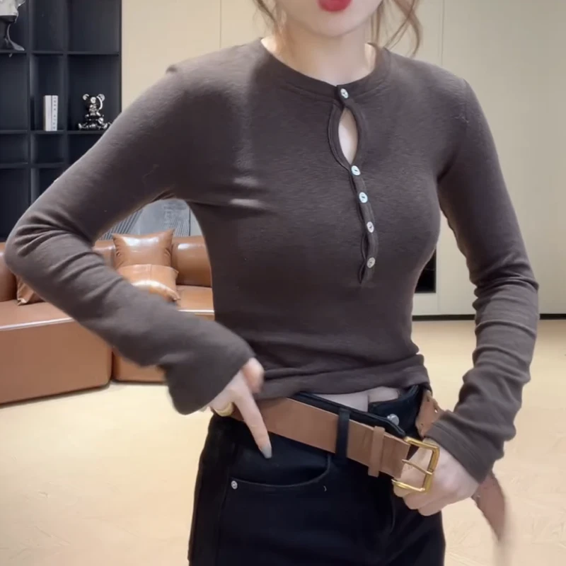 冬季打底单排镂空内搭显瘦长袖百搭T恤上衣LK2507951