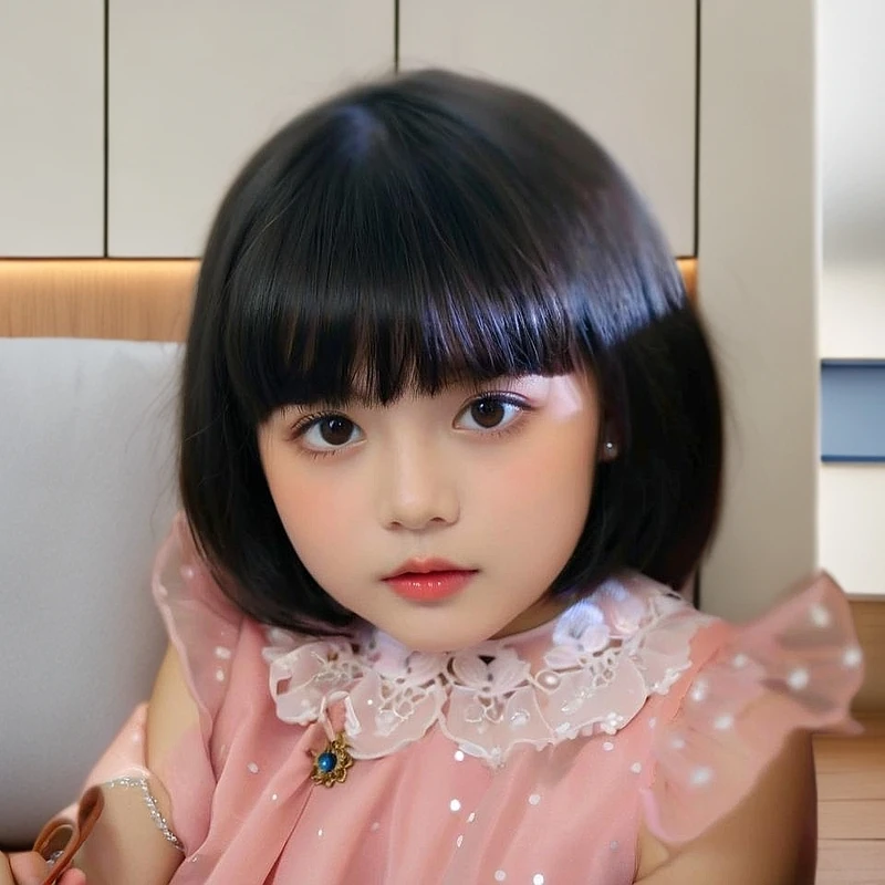 儿童假发网红同款女童短发女孩齐刘海甜美可爱波波头仿真发全头套