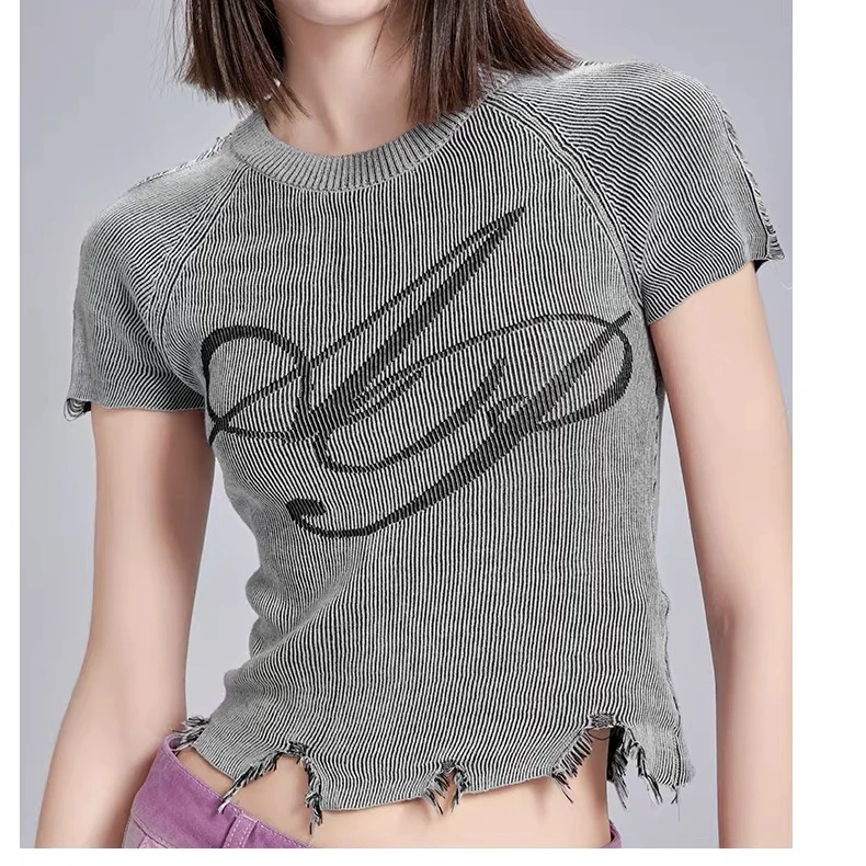 APL-灰色+柔紫色针织上衣1F0188