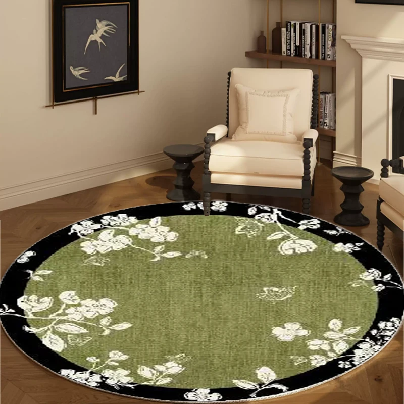 复古高级亚麻感圆形地毯梳妆台客厅卧室垫防水污防滑耐衣帽间脚垫