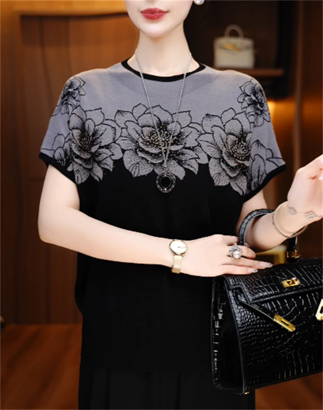 新款夏季琉璃冰感丝短袖上衣女舒适透气上衣V25P606