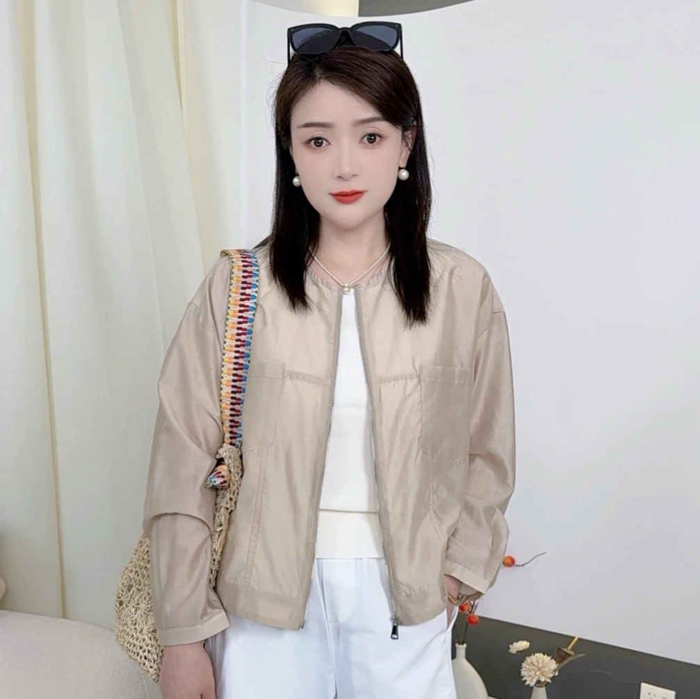 862 丽丽--简约韩系圆领拉链设计轻薄开衫防晒长袖外套