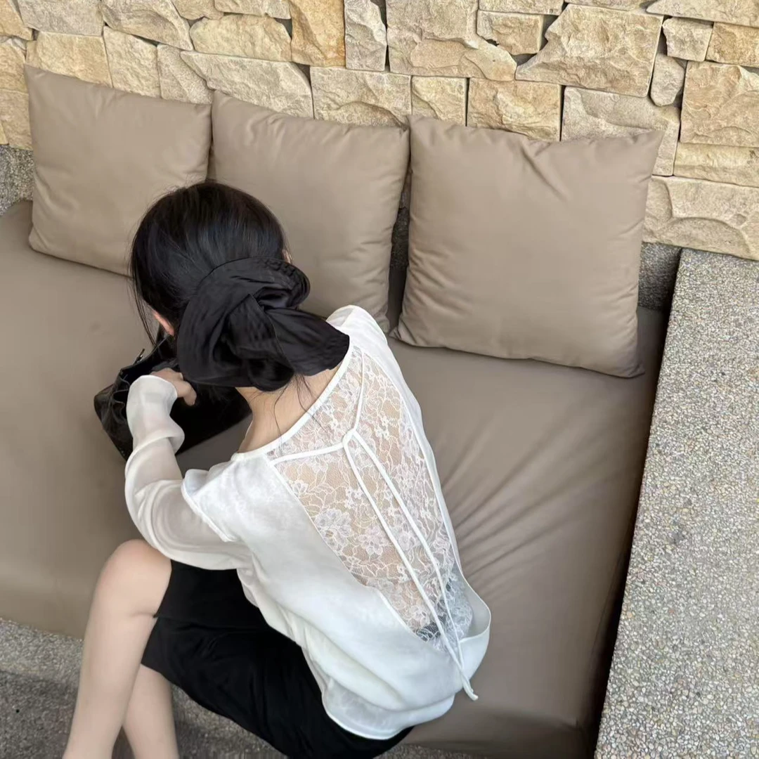763原创繁花人丝乔其罩衫 气质设计师小众简约蕾丝露背新款
