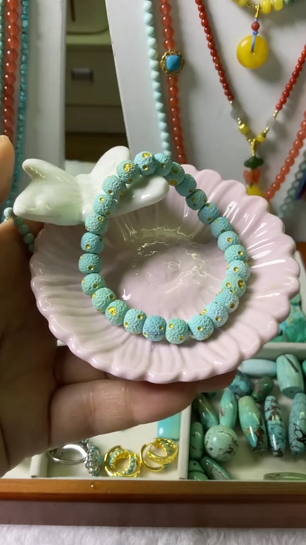 未镶嵌绿松石珠宝奇石7.5mm老型星球珠手串