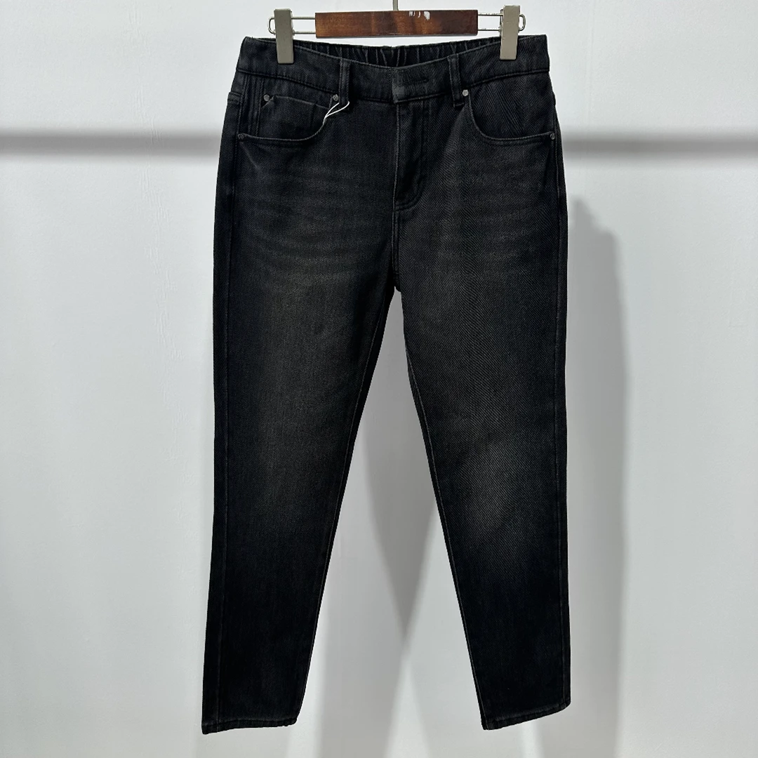 N-10  冬季男款加绒加厚黑色水洗松紧腰设计百搭直筒牛仔裤 E416J