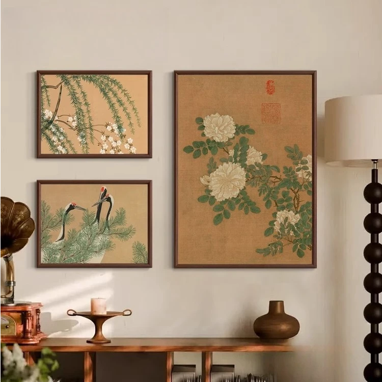 新款新中式入户玄关挂画法式中国风餐厅斗柜装饰画卧室壁画客厅