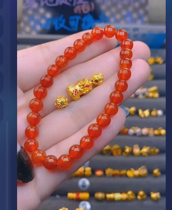 足金999貔貅+卡6钱2玛 瑙手串/ 多样性发