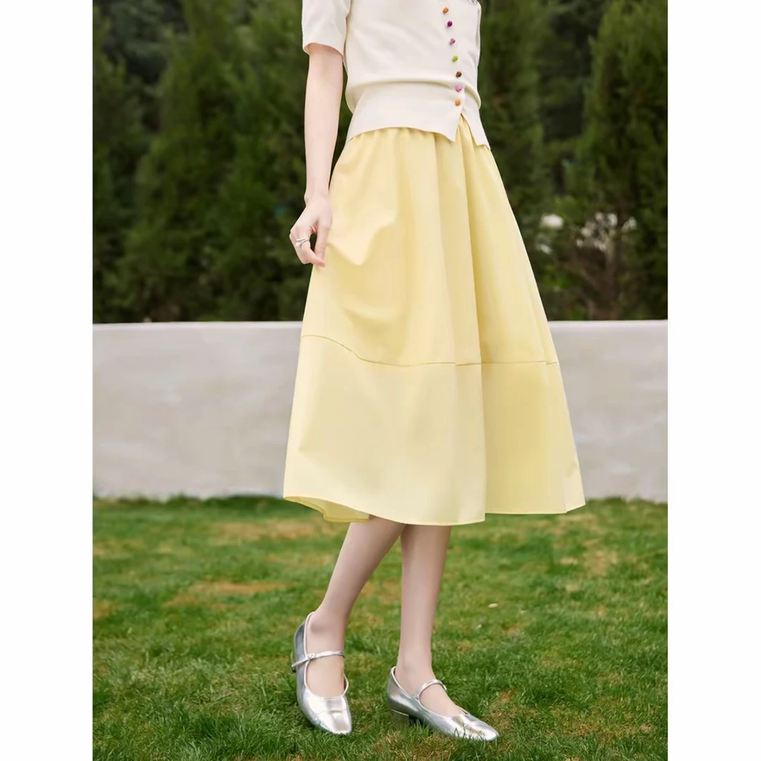 【OSA/欧莎】白色飘逸A字半身裙女中长款显瘦垂坠感伞裙S124B51007