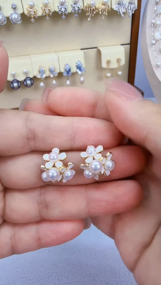 未镶嵌耳饰淡水珍珠花朵