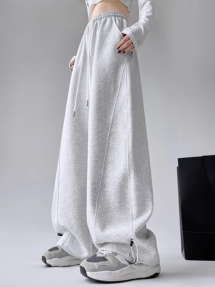 【A01-A200】美式运动裤女秋冬加绒弯刀阔腿裤子宽松休闲香蕉卫裤