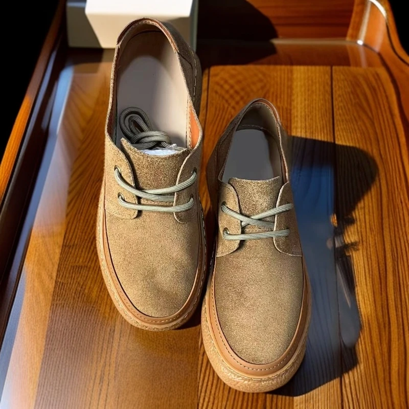 翻毛牛皮单鞋休闲鞋纯手工做旧皮鞋时尚户外真皮复古低帮透气鞋子