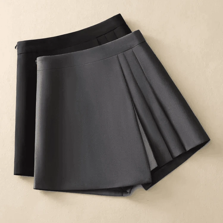 现1191西装短裙裤女显瘦外穿高腰气质百褶裙灰色不规则休闲A字裤