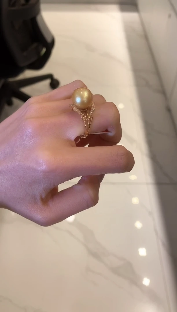 【闪购商品】海水珍珠戒指18K金镶嵌12-13mm