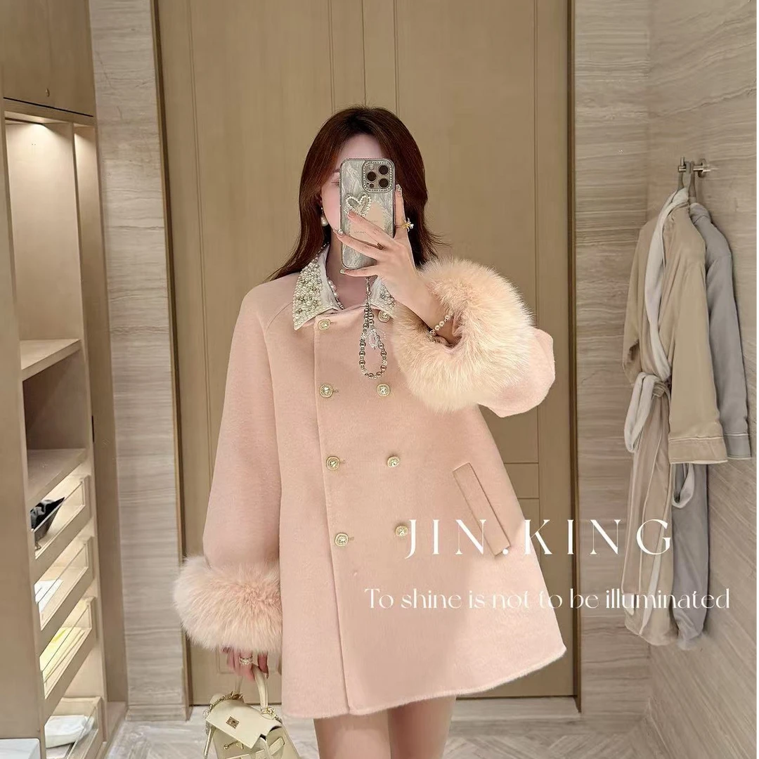 【现货】·【JIN_KING】女装秋冬双面呢大衣韩系毛袖羊毛呢外套J0114-3