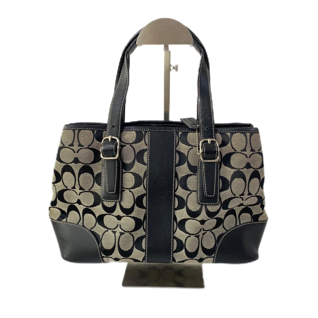 95新 COACH/蔻驰 经典老花帆布拼皮单肩手提包 MM-80939