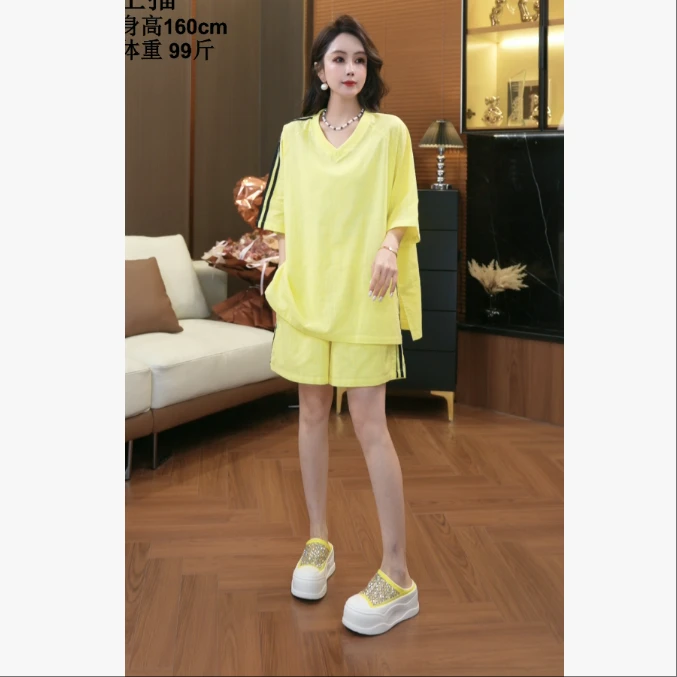 【鑫蕾】洋气夏季薄款宽松运动风上衣搭配短裤时尚套装28887
