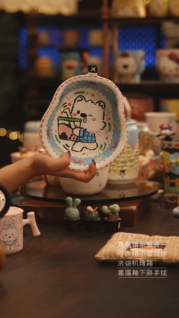 陶瓷景德镇可爱陶瓷釉下彩绘设计师款