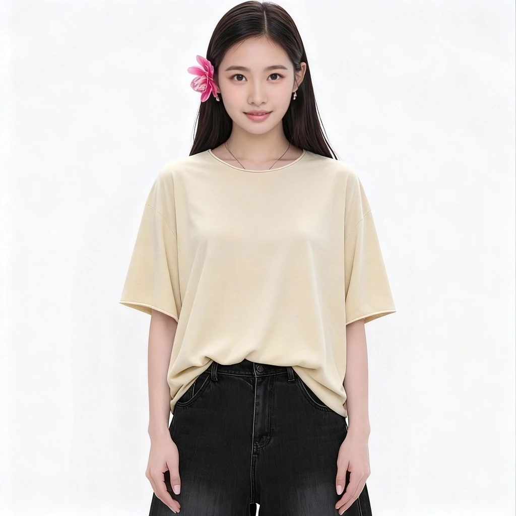 柞蚕丝女款短袖净版T恤圆领夏季