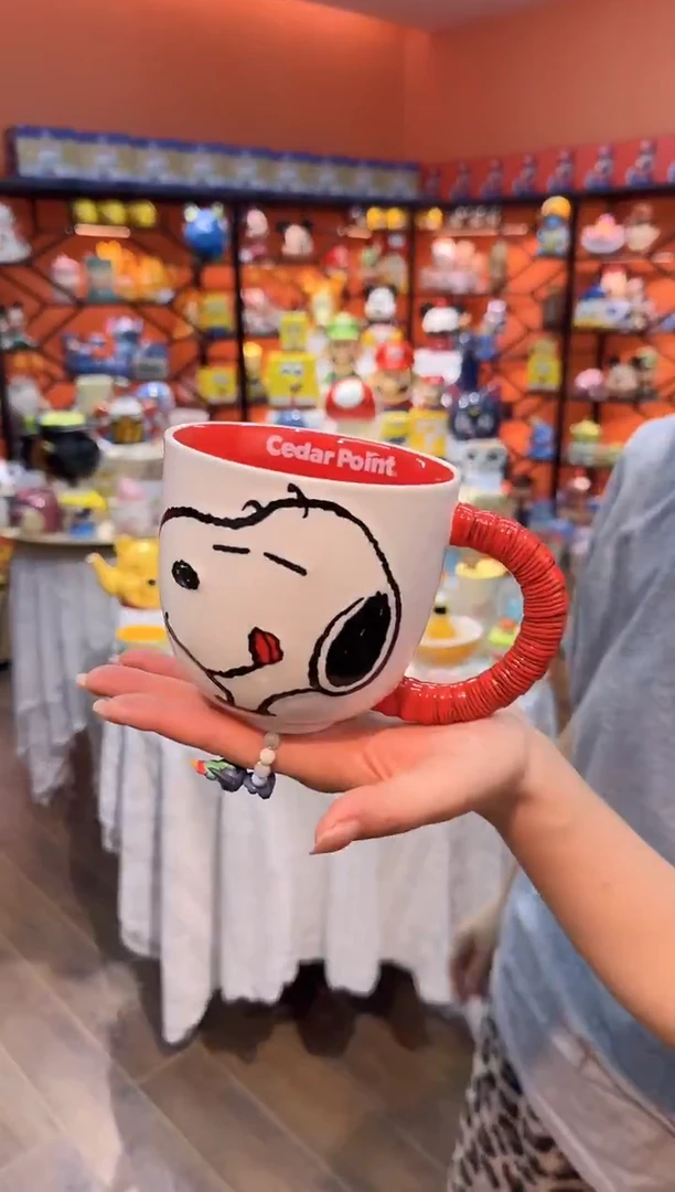 瓷片@@史努比红色手柄陶瓷杯