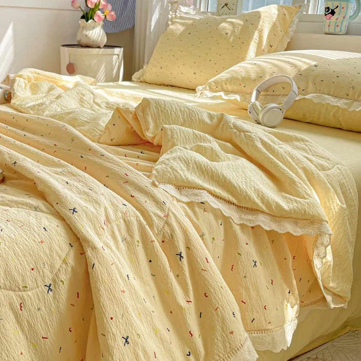 【芝士奶酪春秋被花边四件套】200*230四季柔软透气夏春秋被四件套
