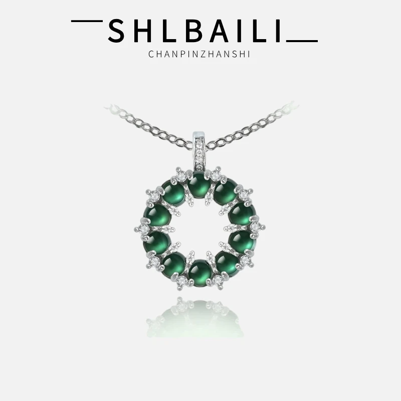 【SHIBAILI】天然A货翡翠满绿甜甜圈项链
