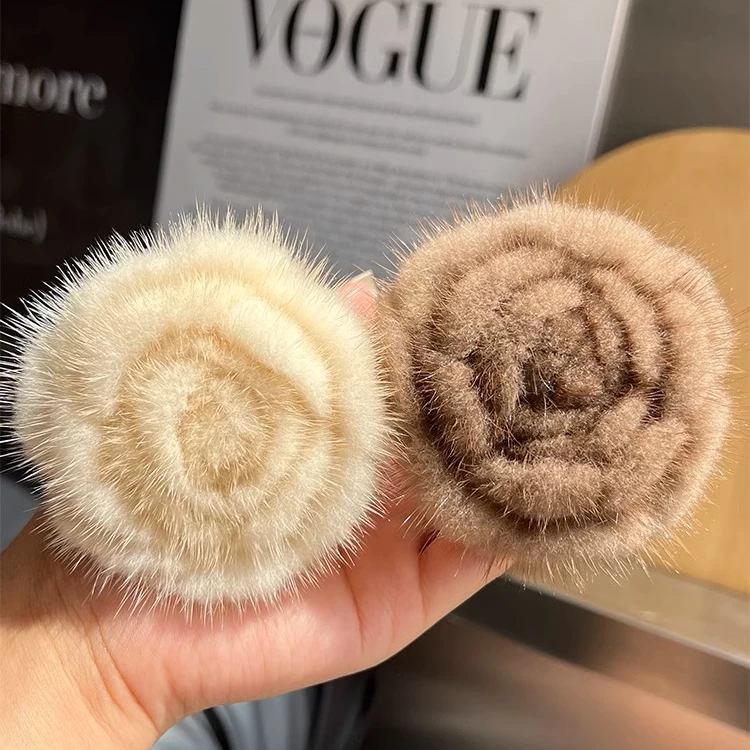 水貂毛花朵头绳扎头发皮筋韩国气质高级感百搭毛绒发绳丸子头发饰