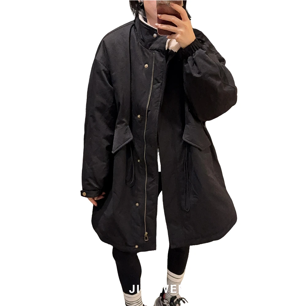 【佳文定制】2000加厚加绒宽松百搭保暖简约时尚中长款棉服上衣