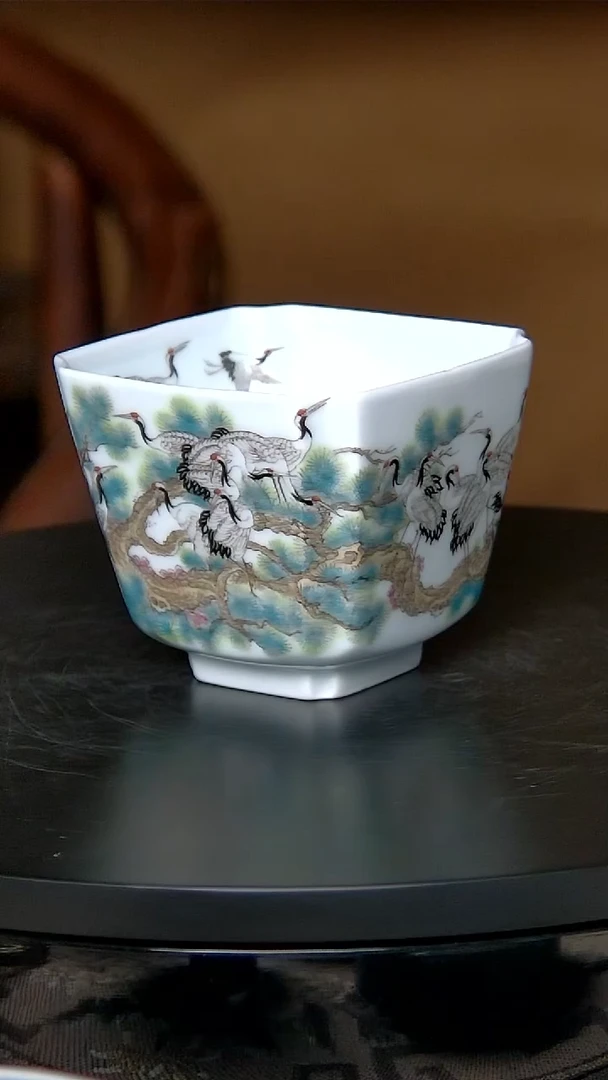 景德镇松鹤延年四方杯
