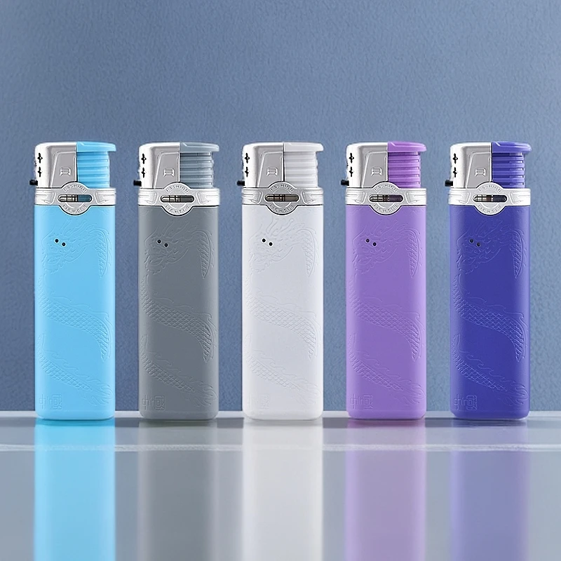 龙顺金属龙纹直冲加厚防风打火机一次性充气个性创意2025新款火机