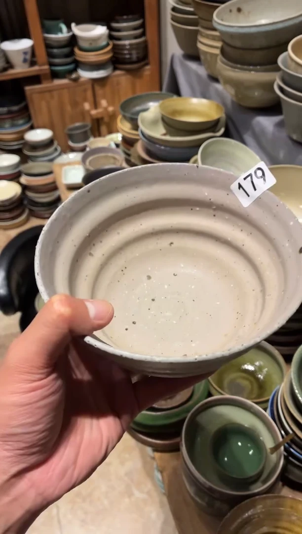 瓷片听179微瑕手工粗陶螺纹面碗1个