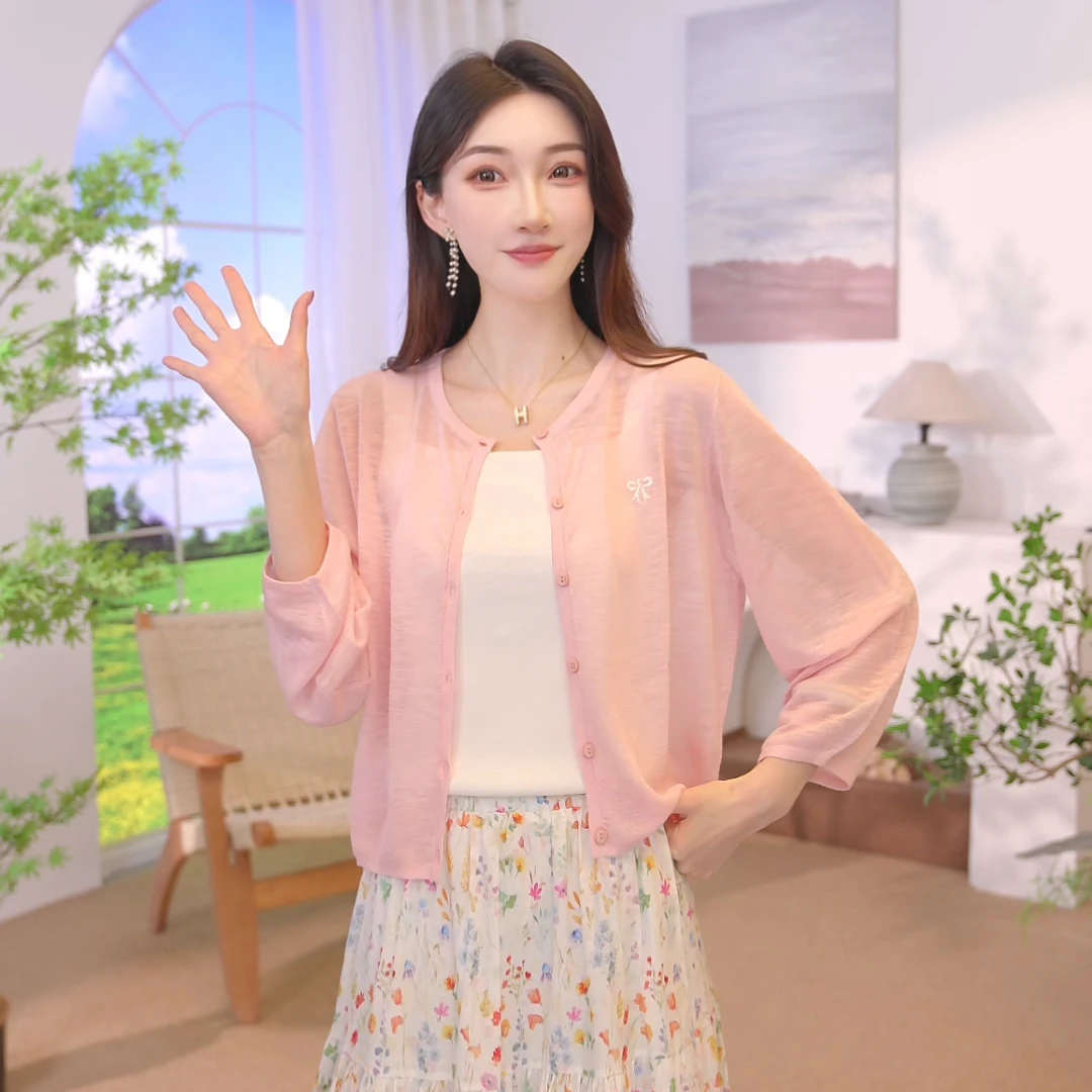 【商场同款】茵曼秋季简约轻薄空调衫女百搭宽松舒适透气针织开衫