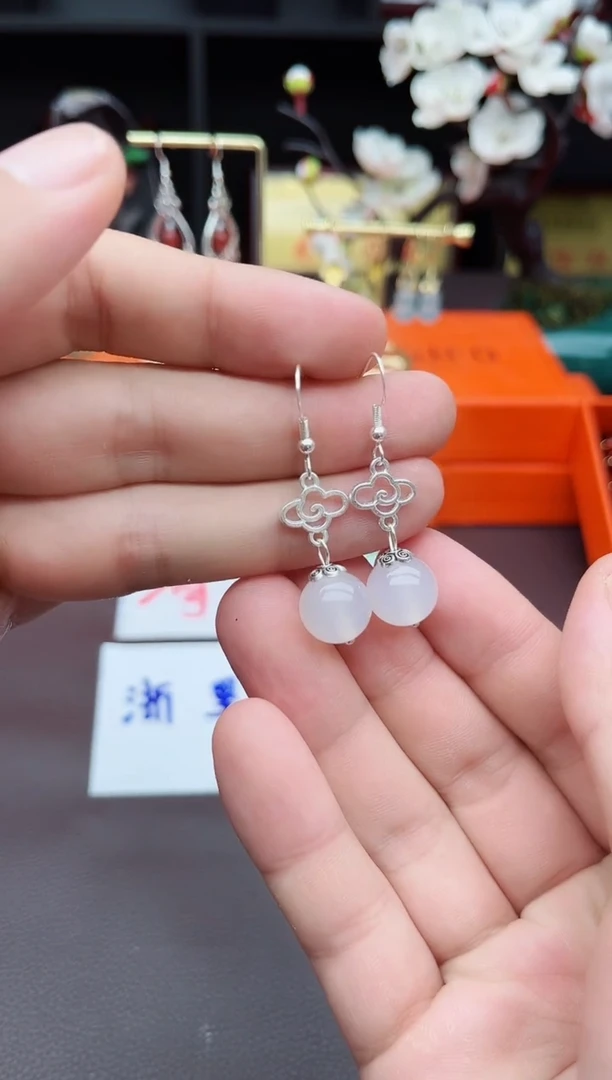 玛瑙/玉髓耳饰银S925镶嵌101000