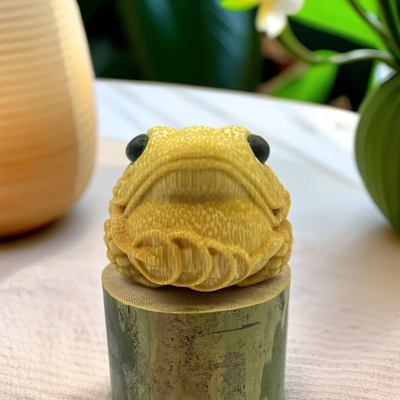 【陆陆玉竹文玩】实心竹雕绿眼鹰嘴金蟾腰缠万贯5.0+ 送文玩油