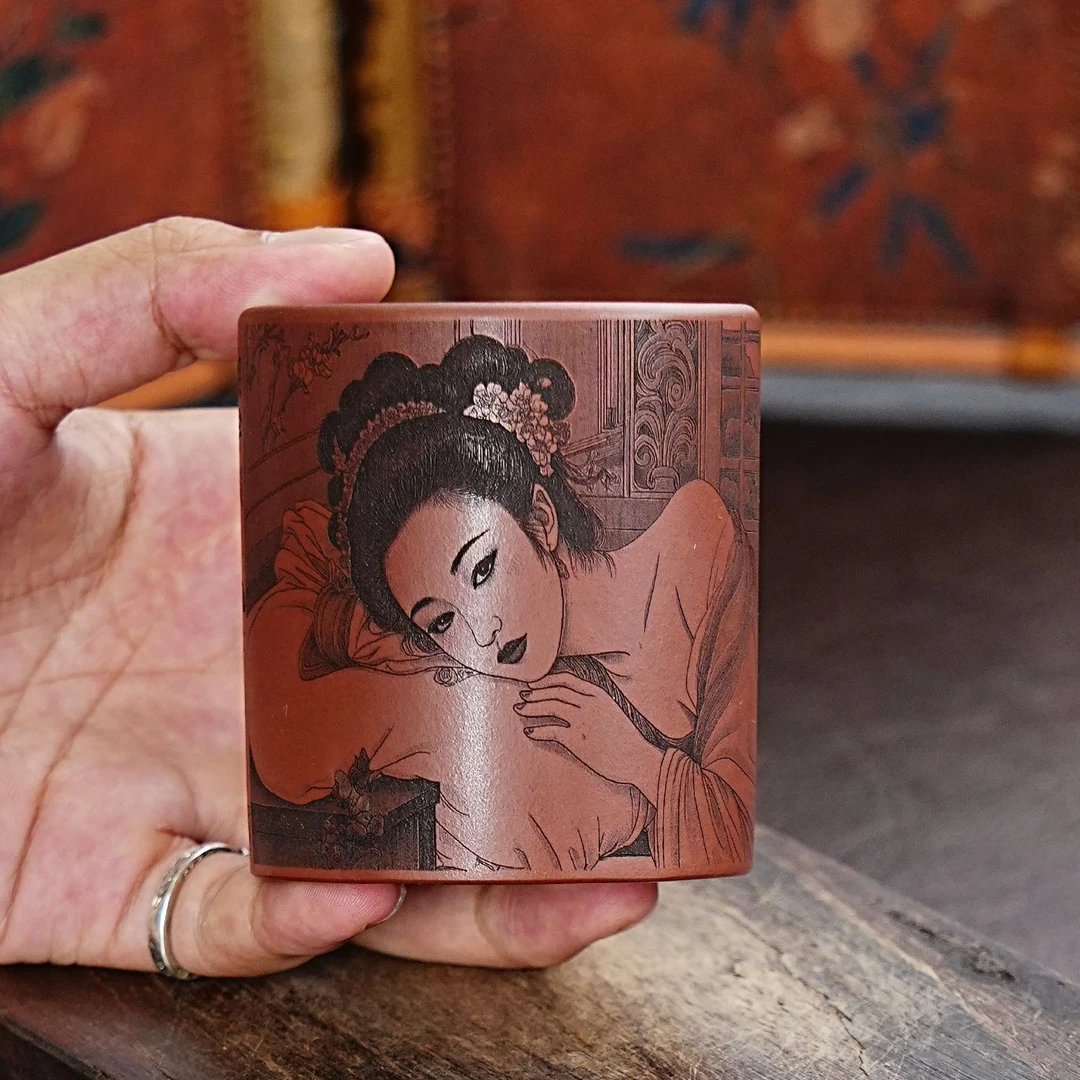 【3115嫦娥主人杯】宜兴原矿紫砂全手工高端明宇刻绘嫦娥奔月主人杯