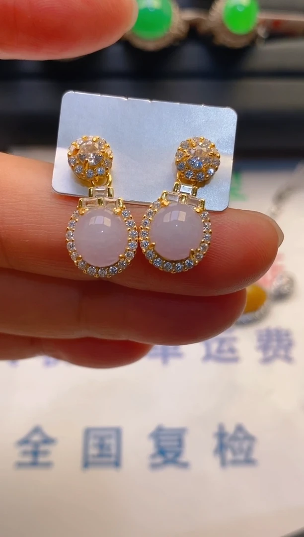 【闪购商品】翡翠耳饰银S925镶嵌天然A货翡翠1