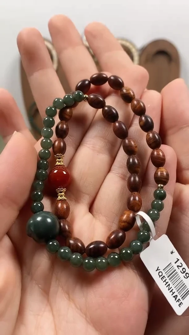 黄花梨/降香黄檀木头款海南黄花梨虎斑纹6x8米粒珠双圈手串