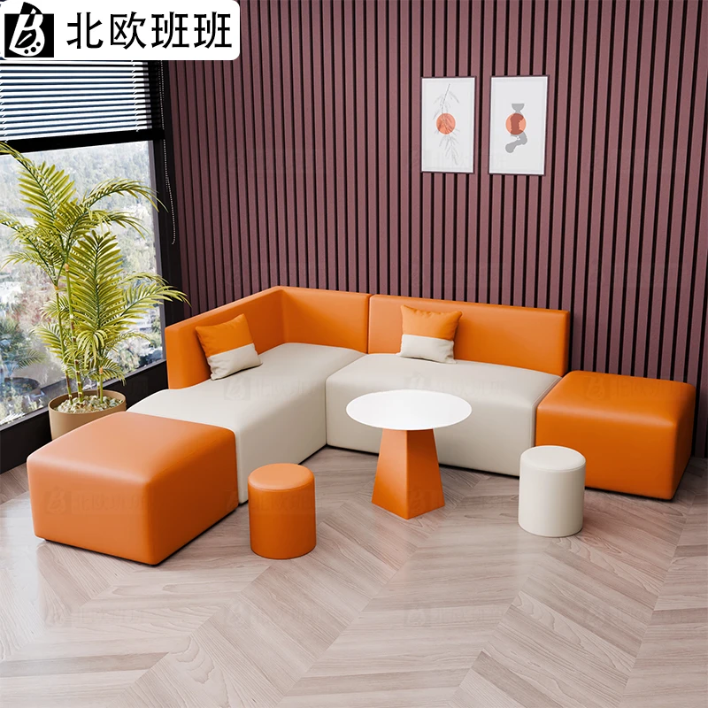 办公室接待等候沙发茶几组合防刮耐磨猫抓皮会客洽谈休息沙发家具